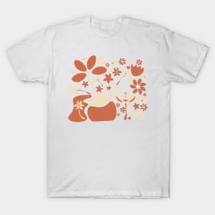 Terracotta and Sand Abstract Flowers T-Shirt
